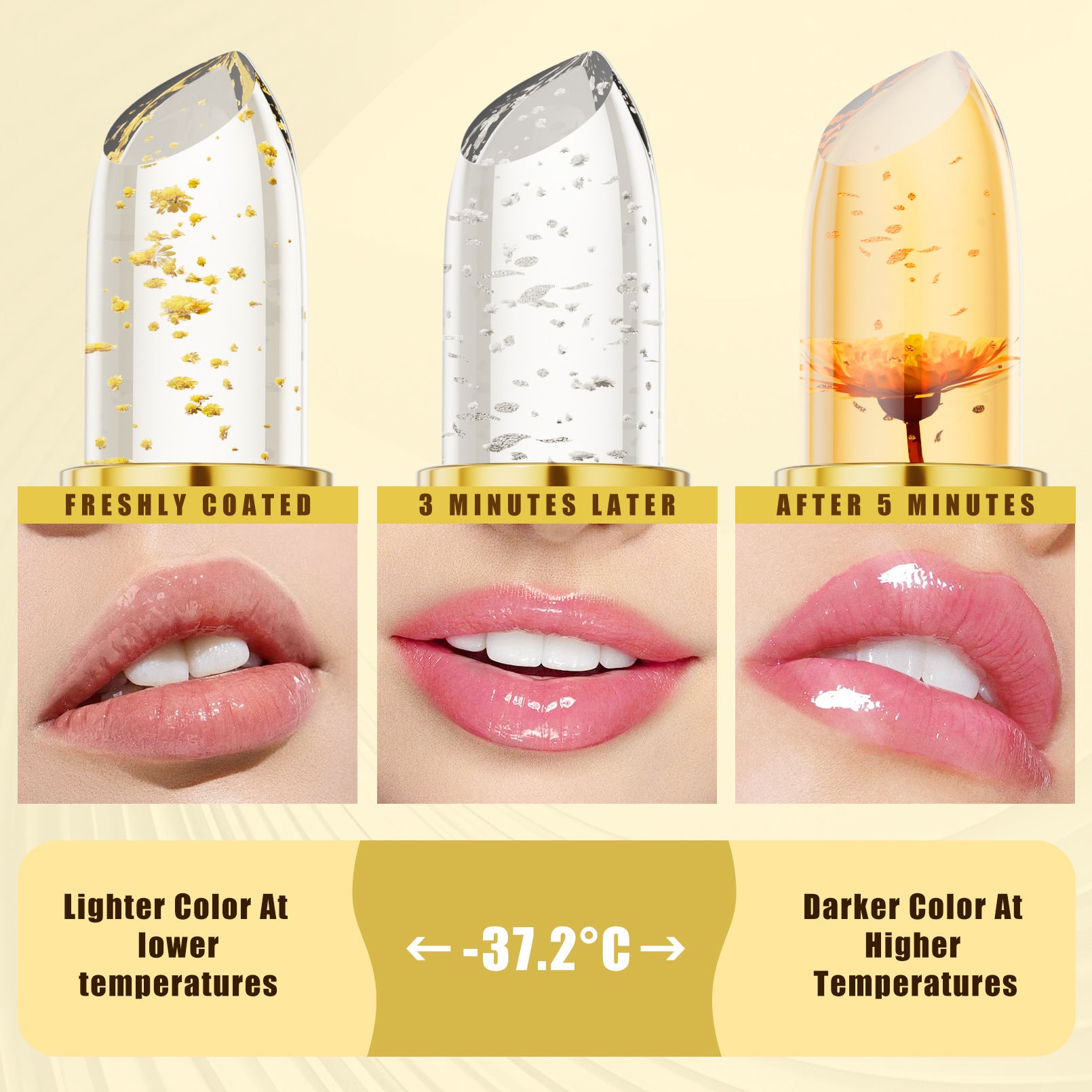 Gold-Infused Temperature-Responsive Hydrating Lipstick With Gold FlakesA Unique Shade For Every Woman